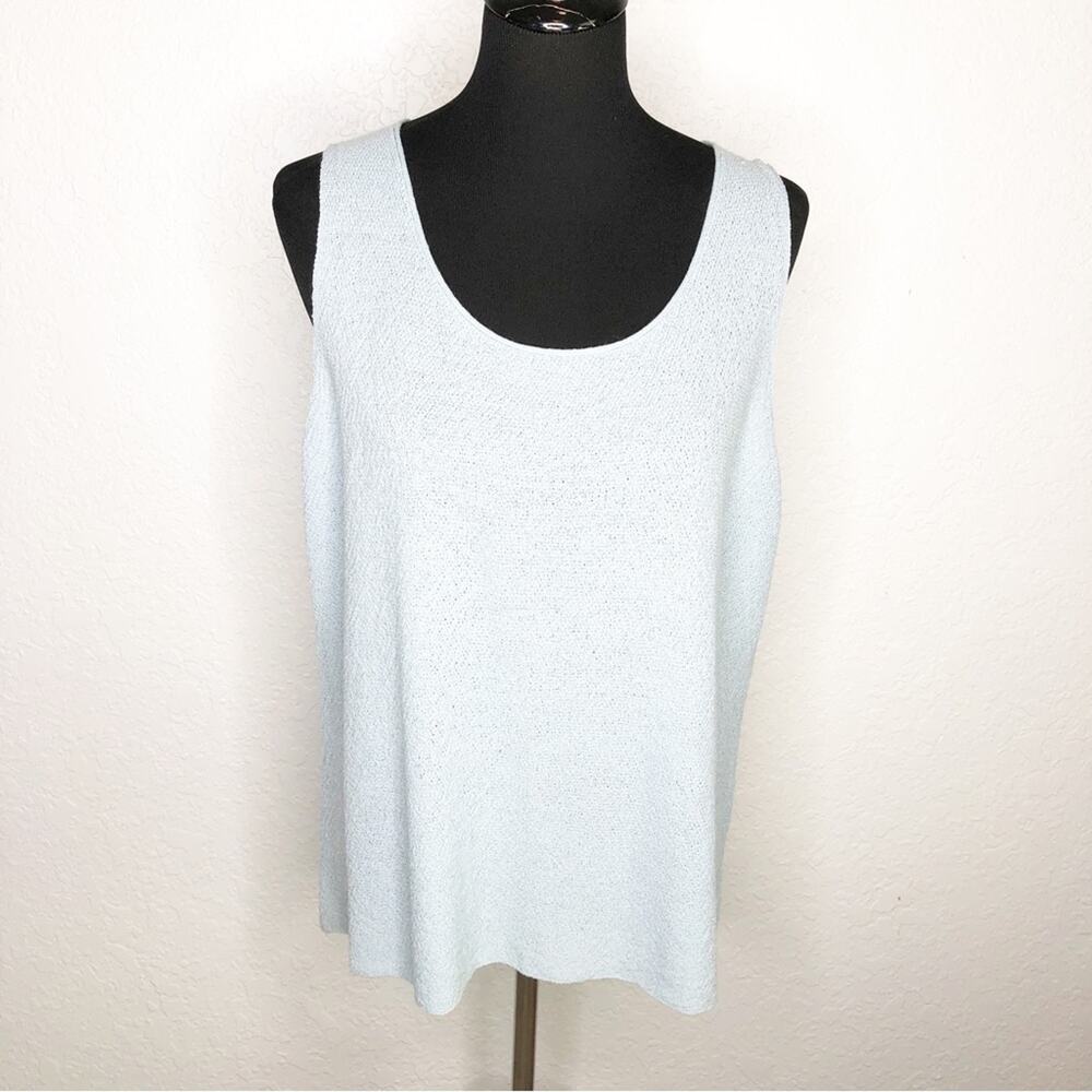 Eileen Fisher light blue wool scoop neck sleeveless sweater shell